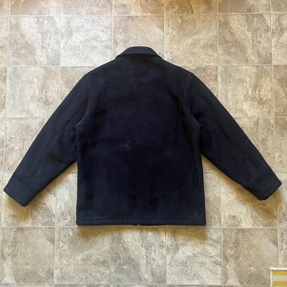 Vintage Mens Faux Suede Leather Jacket L Black Sherpa Lined Full Zip Goth Grunge - Picture 6 of 9